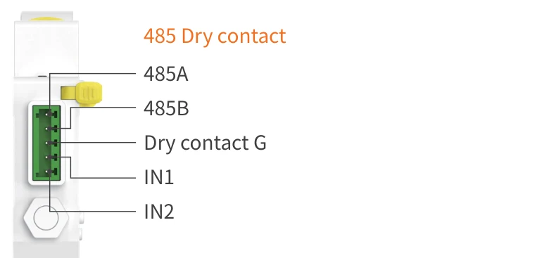 EKR3L 485 dry contact terminal definition with 485A, 485B, Dry contact G, IN1 and IN2