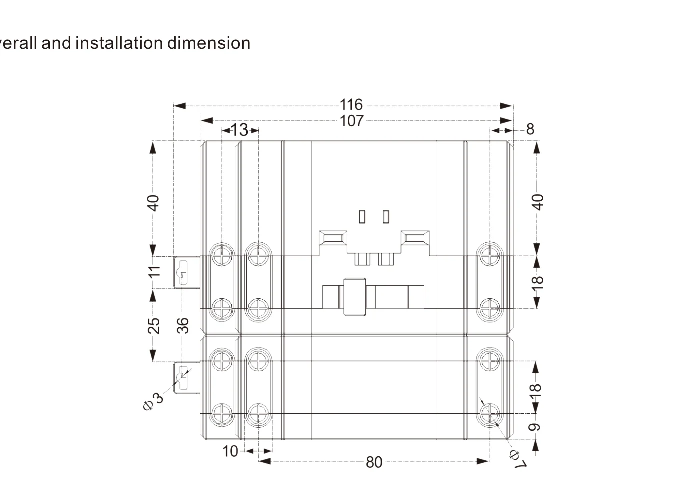 EKATS5 overall and installation dimensions front view