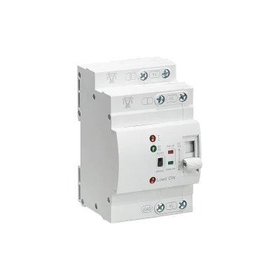 ETEK EKATS3 dual power automatic transfer switch, white modular ATS with I/II power terminals, AUTO/MANU switch and Load ON indicator