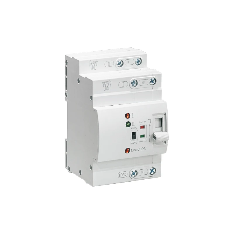 ETEK EKATS3 dual power automatic transfer switch, white modular ATS with I/II power terminals, AUTO/MANU switch and Load ON indicator