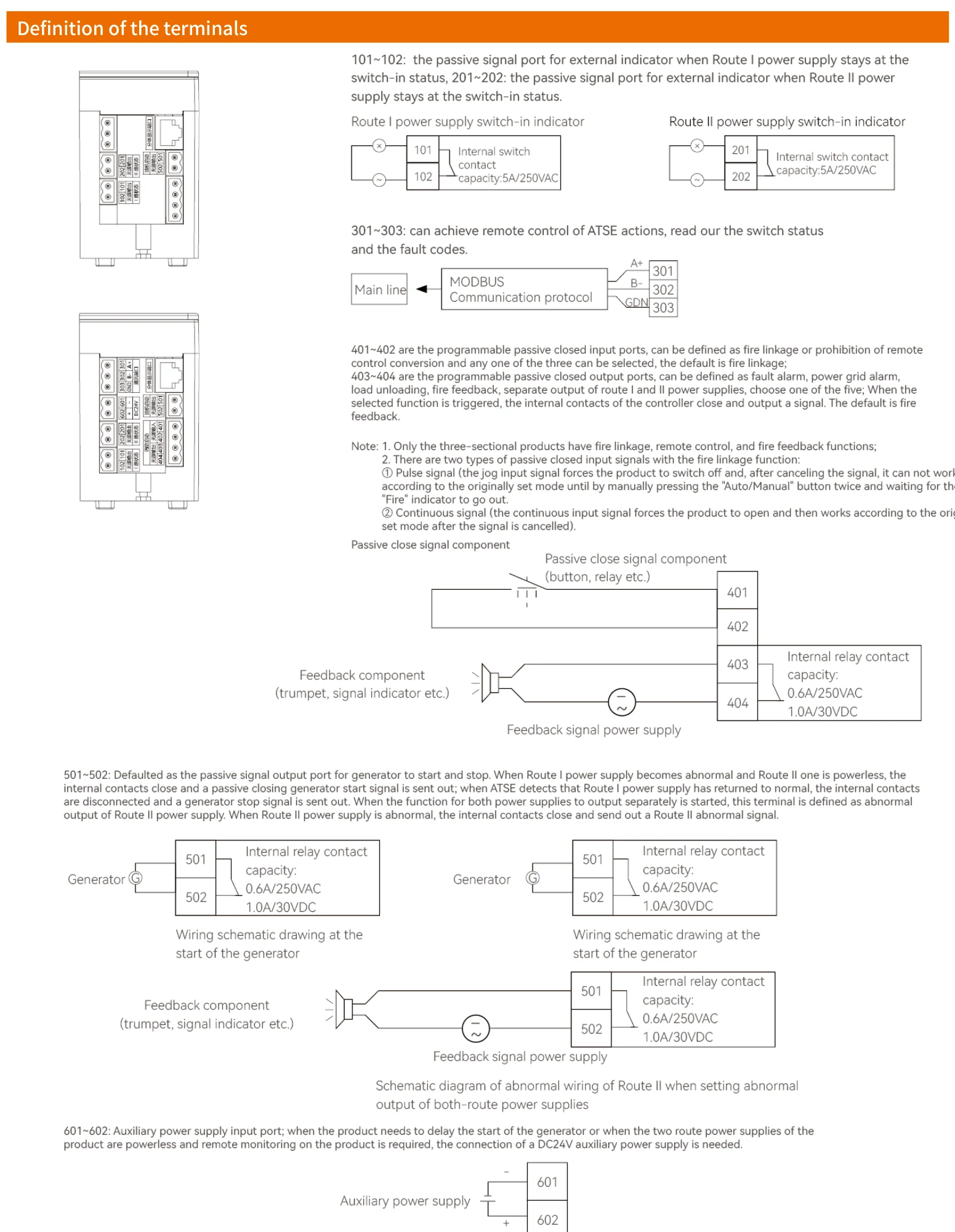 EKS5 definition of the terminals and generator wiring schematic