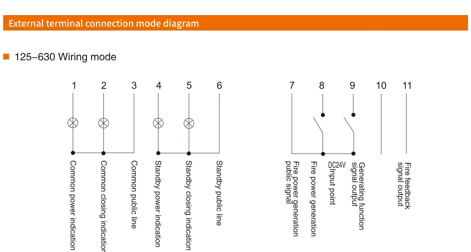 EKATS6 external terminal connection mode diagram for 125-630 wiring mode