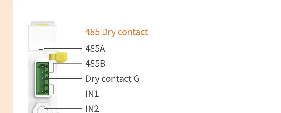 EKR3 485 dry contact terminal definition with 485A, 485B, Dry contact G, IN1 and IN2