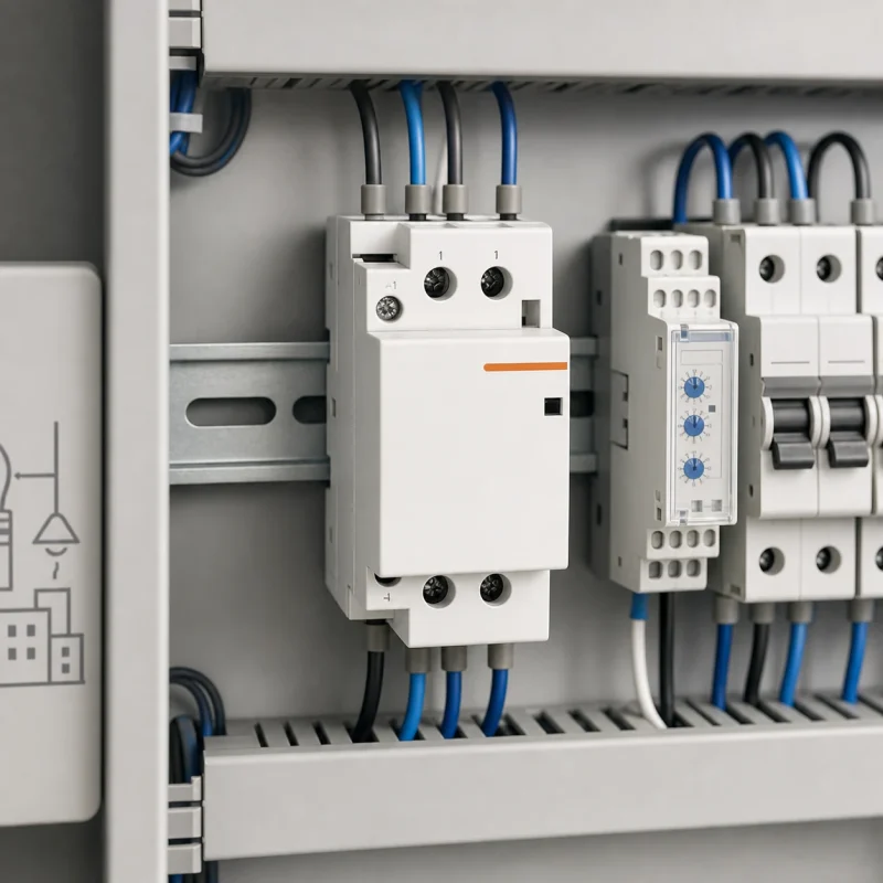 Modular contactor selection for a low-voltage DIN rail distribution board