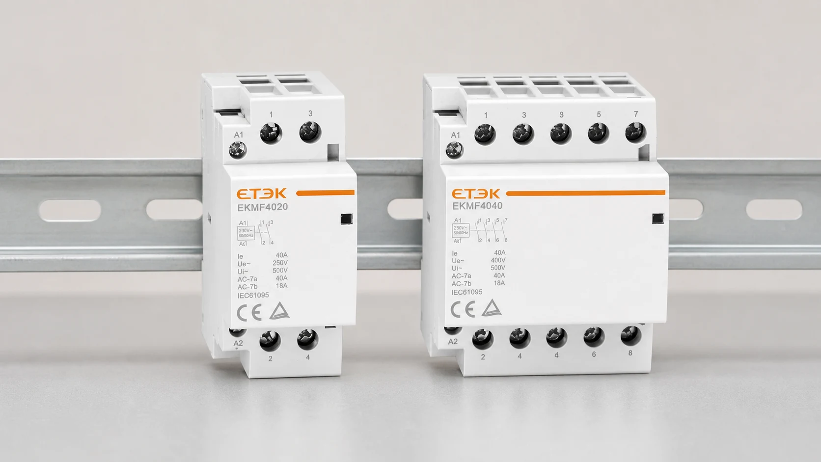 Narrow and wide modular contactor configurations shown side by side for pole selection