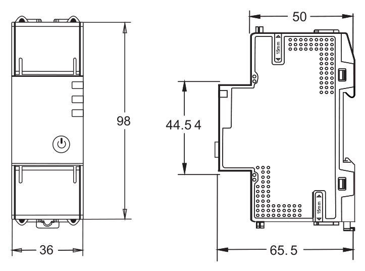 EKA3 series smart relay switch dimension drawings front and side view