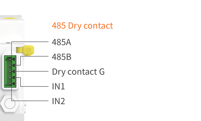 EKR3S 485 dry contact terminal definition with 485A, 485B, Dry contact G, IN1 and IN2
