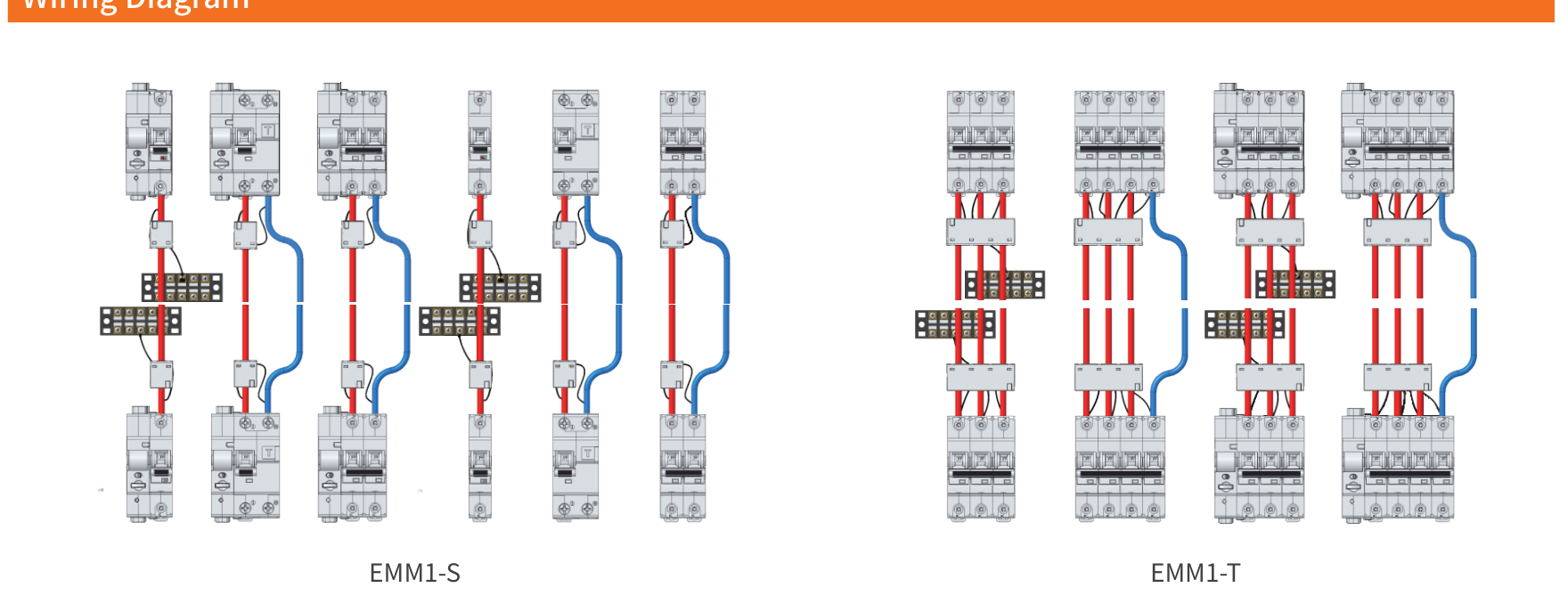 EMM1-S and EMM1-T metering module wiring diagrams