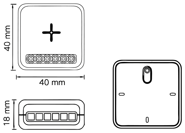 ET1 series smart switch module dimension drawings 40x40x18mm