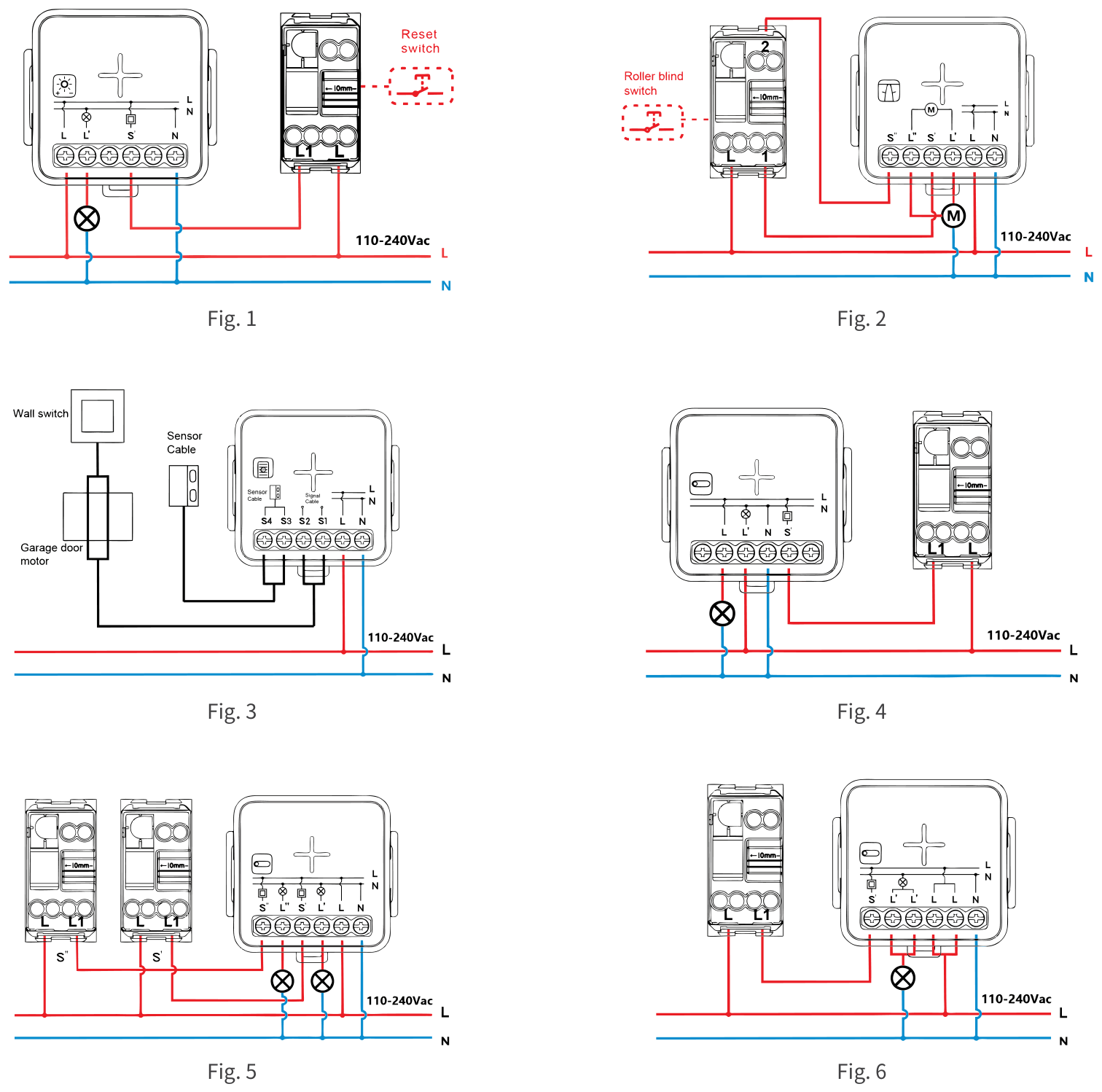 ET1 series smart switch module wiring diagrams Fig.1 to Fig.6